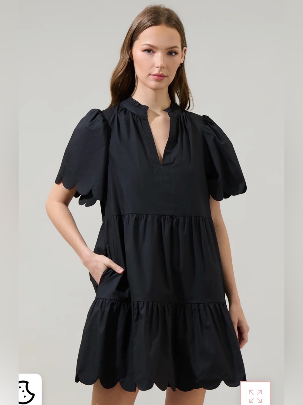 Sugarlips Kyra Cotton Poplin Tiered Scallop Mini Dress - Size Large